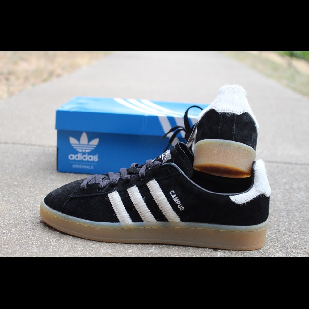 New Adidas Campus Clear Black w/ pony hair stripes